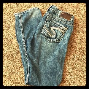 Women's silver jeans.